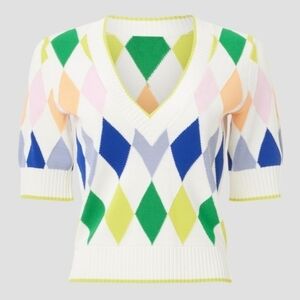 Kate Spade New York Spring Argyle Sweater In Multicolored knit Short sleeves